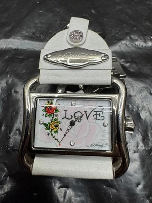Ed Hardy By Christian Audigier Love Floral Stainless & Leather Wristwatch White - Image 1 of 4
