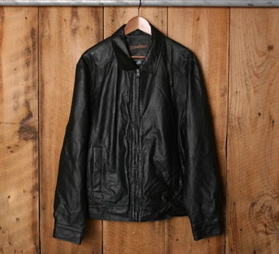 ST. JOHN'S BAY Black Leather Lightweight Quilt Lined Insulated Jacket Men's L - Image 1 of 4