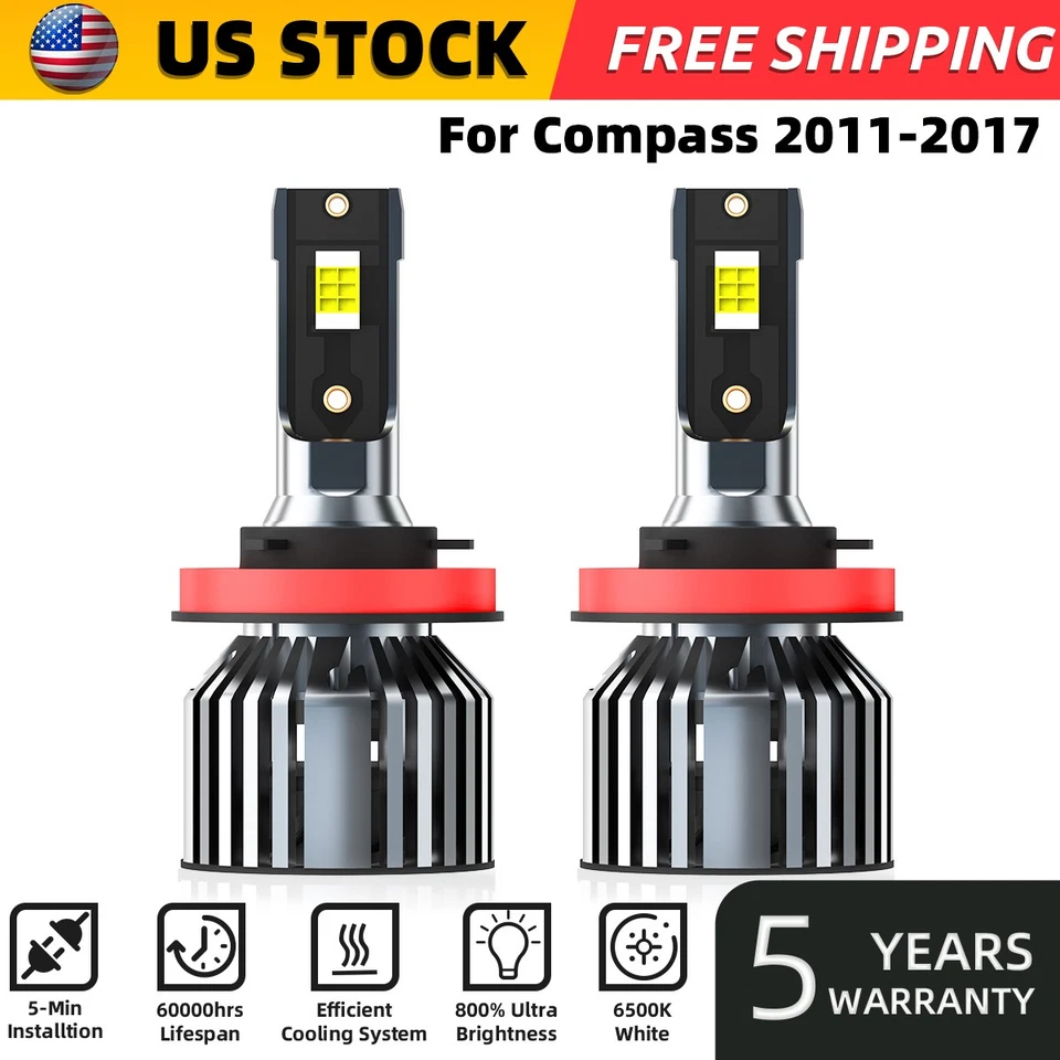 For Jeep Compass 2011-2017 H8/H9/H11 LED Headlight Bulbs Kit High/Low Beam - Image 1 of 4