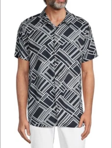 Karl Lagerfeld Paris Men's Sz L Short Sleeve Shirt Black White Geometric EUC - Picture 1 of 16