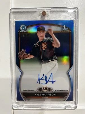 KYLE HARRISON 2023 BOWMAN CHROME 1ST TRUE BLUE REFRACTOR AUTO /150 Q0043 - Image 1 of 2