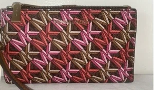 NEU! Neu ohne Etikett Michael Kors Jet Set Doppelreißverschluss MK-Logo Handgelenktasche braun/pink bunt - Bild 1 von 5