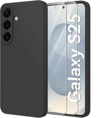 Coque Pour Samsung Galaxy S25 Silicone Noir + 2 Verres Trempes Little Boutik©