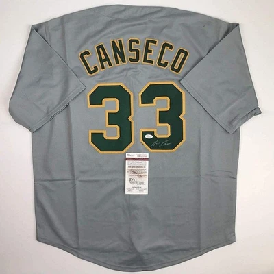 Autographed/Signed JOSE CANSECO Oakland Grey Baseball Jersey JSA COA Auto - Image 1 of 3