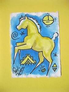 Rock Art Palomino Foal Ponies Pat Wiles Original Watercolor Horse Horses - Imagen 1 de 1