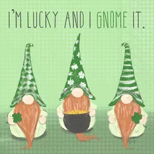 3-Ply Paper Napkins, 20-Count Cocktail Size, Lucky Gnomes 5" - Picture 1 of 1