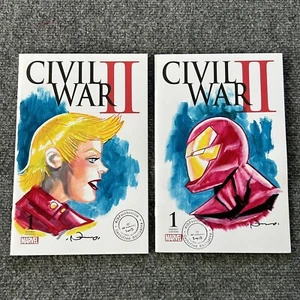 Civil War II #1 Blank Painted Connecting Cover Set Original Art Rafael Navarro - Picture 1 of 8
