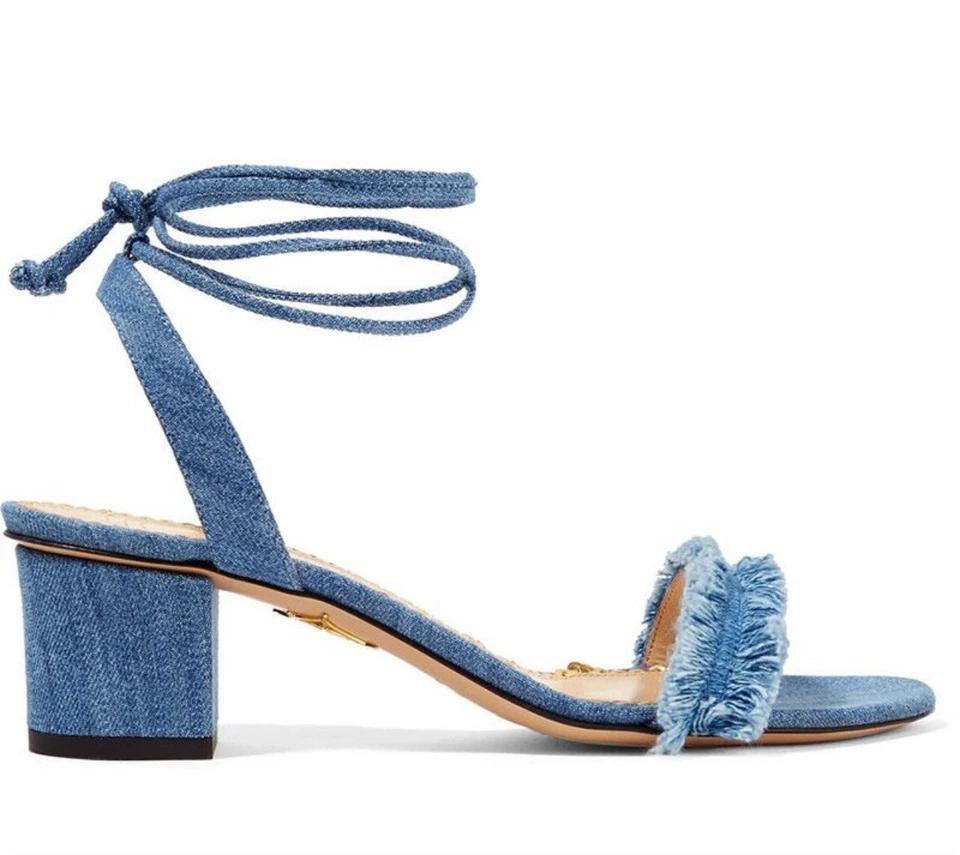 CHARLOTTE OLYMPIA *全新无标签* 磨损牛仔凉鞋女式 41 码或美国 9.5 码 MSRP 545 美元 — 第 1/4 张图片