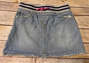 Mini Baby Boden Girls Denim Striped Skirt Blue & White Elastic Waist 5 6 - Picture 1 of 2