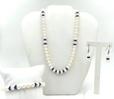 Conjunto de joyería de moda con cuentas de perlas y piedra azul Foto 1 de 4