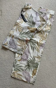 Tahari Womens Luxe Linen Pants Set L XL Tropical Wide Leg Short Sleeve Washable - Picture 1 of 14