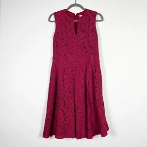 Burberry London Cotton Allover Swirl Lace V Neck Notch Sleeveless Midi Dress Red - Picture 1 of 4
