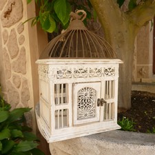 Deko Vogelkäfig Vogelbauer Holz Voliere Orangerie Laterne Antik retro 40x26x19cm