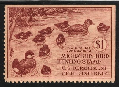 Scott#RW8 $1 Federal Duck Mint Hinged OG Well Centered XF - Image 1 of 2