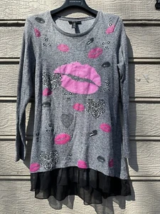 Style & Co Top Shirt Womens Grey Paisley Print Stretch Knit Flowy Long Tunic S - Picture 1 of 2