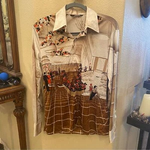 Vintage NIK NIK Women People Floral Graphic Button Long Sleeve Top-Medium-RARE! - Picture 1 of 6