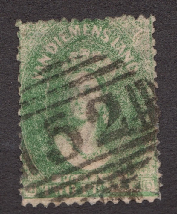 1880 Tasmania, Australia Sc# 30a - Two Pence, pf12½, QV, Y/Green. Used Cv$180 - Image 1 of 1