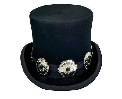 Sombrero de copa con banda de cuero concho de acero vintage de lana victoriano sombrerero loco Foto 1 de 4