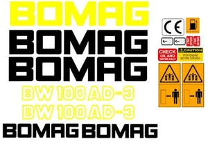 CALCOMANÍAS DE RODILLOS VIBRATORIOS BOMAG BW 100AD-3 PEGATINAS - Imagen 1 de 1