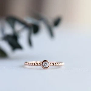 0.06 Ct Diamond Trending Solitaire Wedding Ring 14k Yellow Gold Fine Jewelry - Picture 1 of 5