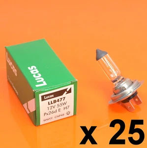 25 x Lucas 12V 55W Watt H7 Halogen Headlight Headlamp Bulb 477 PX26D 499 LLB477 - Picture 1 of 4