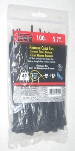 KT Industries 5-9424 Premium Black Cable Ties 5.7" Long 40 lb Cap 100 pk - Picture 1 of 1