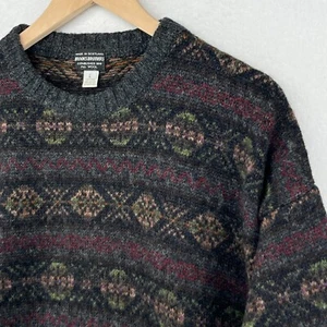 BROOKS BROTHERS Sweater L Wool Fair Isle Southwestern Hand Loom Gray Scotland - Afbeelding 1 van 15