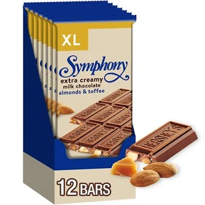 HERSHEY'S SYMPHONY XL Milk Chocolate Almond Toffee Bars Bulk Pack of 12 - Picture 1 of 6