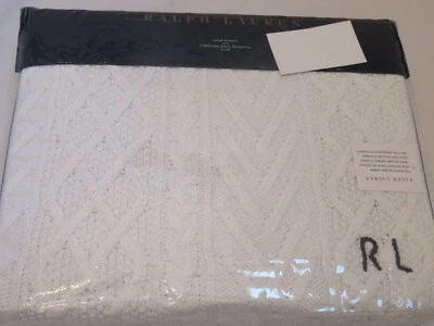 Ralph Lauren Highland Sweater Knit Throw Blanket White RL Embroidered $355 - Image 1 of 4