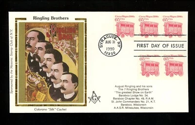 US FDC #2452 Colorano / Masonic 1990 NY Circus Wagon Transportation Series Mason - Image 1 of 2
