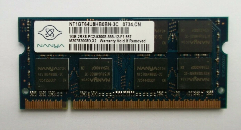 Nanya 1GB DDR2 SODIMM 200pin PC2-5300 667MHz CL5 NT1GT64U8HB0BN-3C - Image 1 of 1