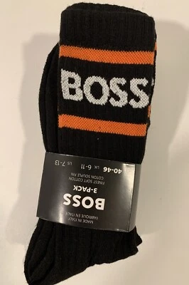 HUGO BOSS Men's Socks 3 Pairs Rib Stripe Crew Soft COTTON Logo Made in Italy - Image 1 of 4