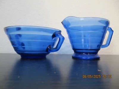 Vtg Hazel Atlas Blue Moderntone Sugar & Creamer Set Sugar Bowl - Image 1 of 2