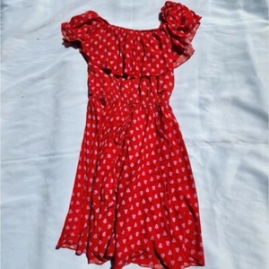 Vivi Red With Pink Hearts Dress Size Medium Off The Shoulder And Waist Tie - Picture 1 of 8