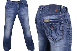 MEK Denim Jeans Para Hombre VOLOS Med Azul Relajado Corte Bota Bordado M1VOLOB4 - Imagen 1 de 7