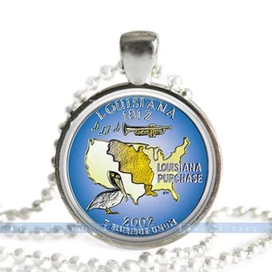 Dije colgante o llavero con cuarto de dólar del estado de Louisiana EE. UU. ajuste de 1" con imagen en color - Imagen 1 de 1