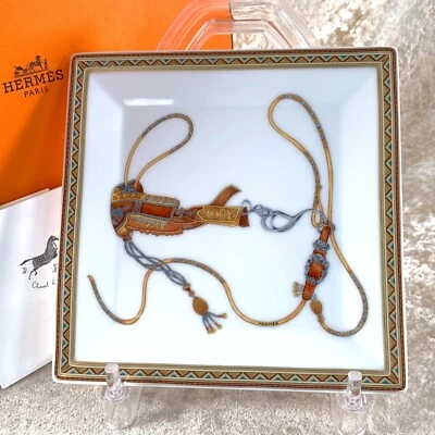 Hermes Paris Cheval d'Orient Square Plate Tray 15 cm Porcelain Tableware w/Case - Image 1 of 4