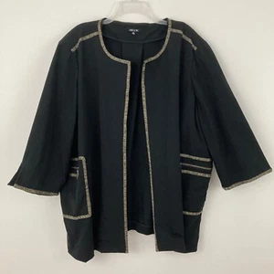 Misook Black Open Front Jacket Size 3X Contrast Trim Zip Pockets 3/4 Sleeves - Picture 1 of 10