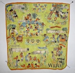 Rare vintage all Wizo Institutes 1950 in Israel color print on a cloth napkin   - Picture 1 of 12