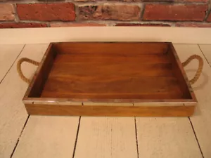 Pottery Barn Hyannis Silver Trimmed, Rope Handled, Wooden Tray - Mint Condition - Picture 1 of 2