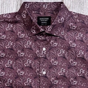 Nordstrom Men's Shop Non-Iron Stretch Trim Fit Shirt 17 / 35 Floral Dress Shirt - Picture 1 of 12