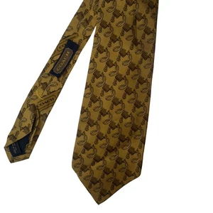 Coach Silk Tie Mens Gold With Equestrian Belt Pattern Logo Hand Made Necktie - Picture 1 of 12