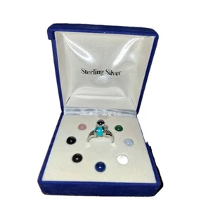 Sterling Silber Ring mit Wechselstein. Größe 9 / 9 Steine Geschenk - Bild 1 von 4