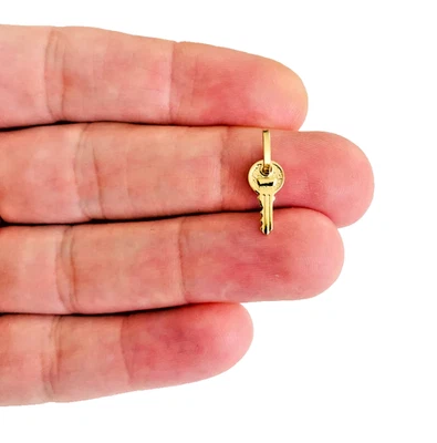14K Solid Gold Key Charm Pendant - 17mm x 6mm Small 14K Solid Gold Key- PT465 - Image 1 of 4