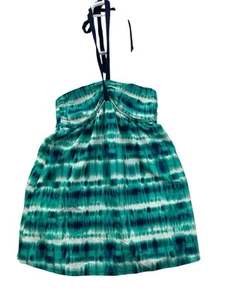 Tropical Escape  Slimming Halter One Piece Swimsuit Dress 12 Tye Die Blue - Picture 1 of 10