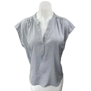 NEW Banana Republic Gray Silk Satin Cap Short Sleeve V Neck Blouse Top Size M - Picture 1 of 5