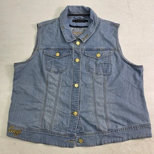 VTG Coogi Denim Blue Jean Vest Womens 3XL Embroidered Skull Bling Y2K 2000s - Picture 1 of 12