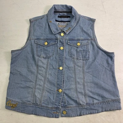 VTG Coogi Denim Blue Jean Vest Womens 3XL Embroidered Skull Bling Y2K 2000s  - Image 1 of 4