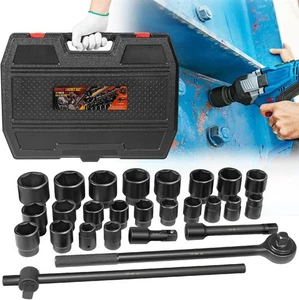 Juego de enchufes de impacto 3/4" unidad 6 puntos SAE 7/8" a 2" métrico 22 a 50 mm 27 piezas - Imagen 1 de 12