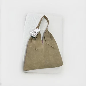 Anna Paola Suede Leather Bow Hobo Bag Cappuccino Footed Bottom Pocket Italy NWT! - Picture 1 of 8
